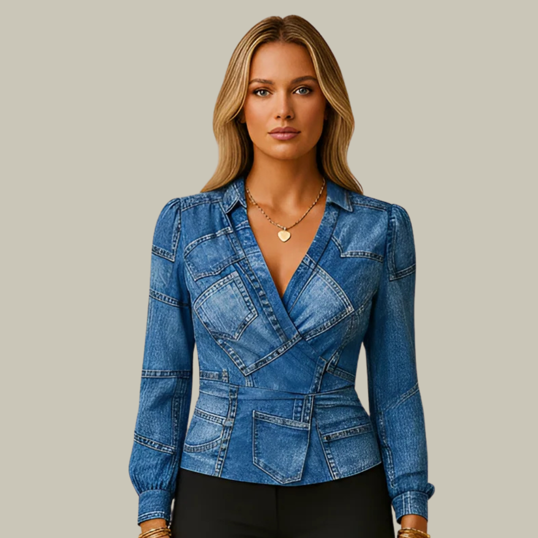 Women's Lace V-Neck Ruched Blouse