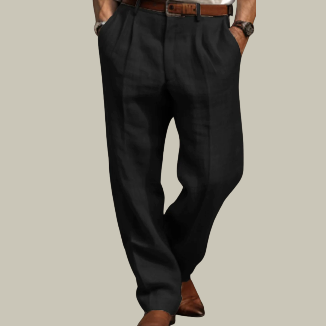 Men's Breathable Pleated Linen Trousers