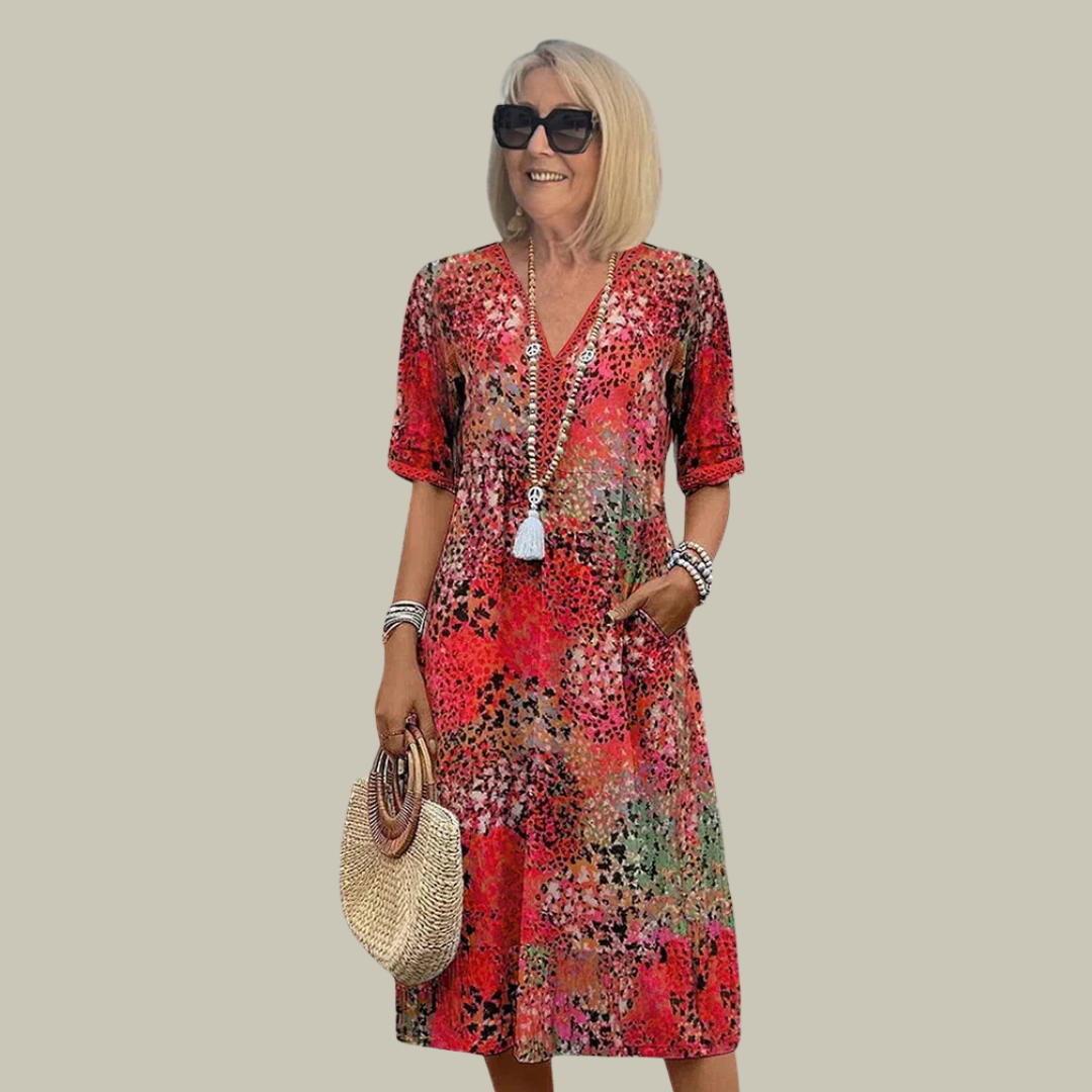 Women's Boho Breathable Floral V-Neck Midi Dress