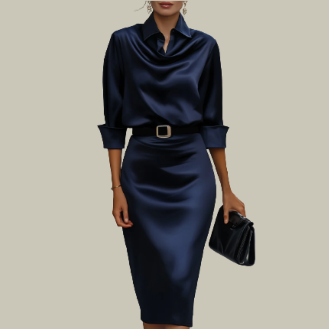 Addison | Women's Elegant Draped Satin Shirt Dress