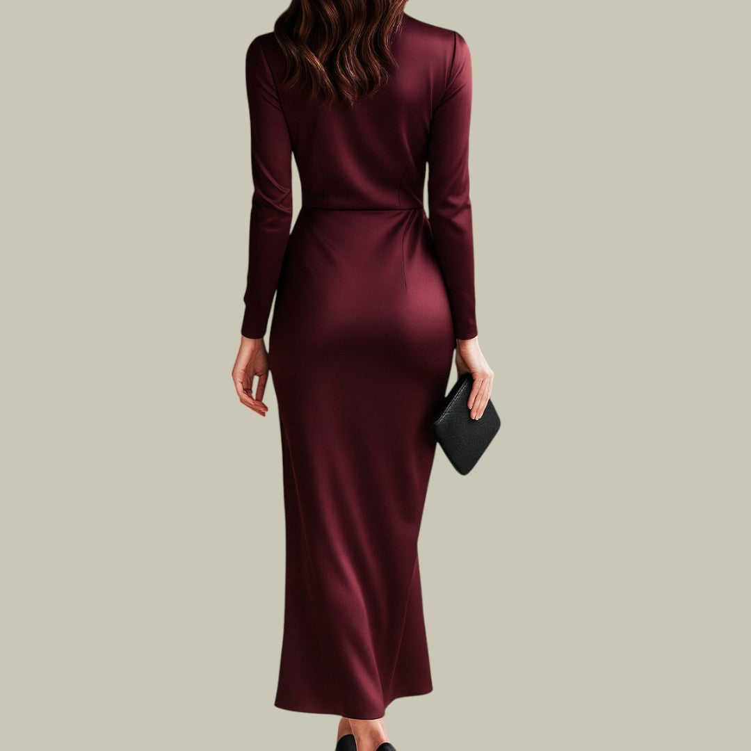 Womens Burgundy Satin Wrap Dress