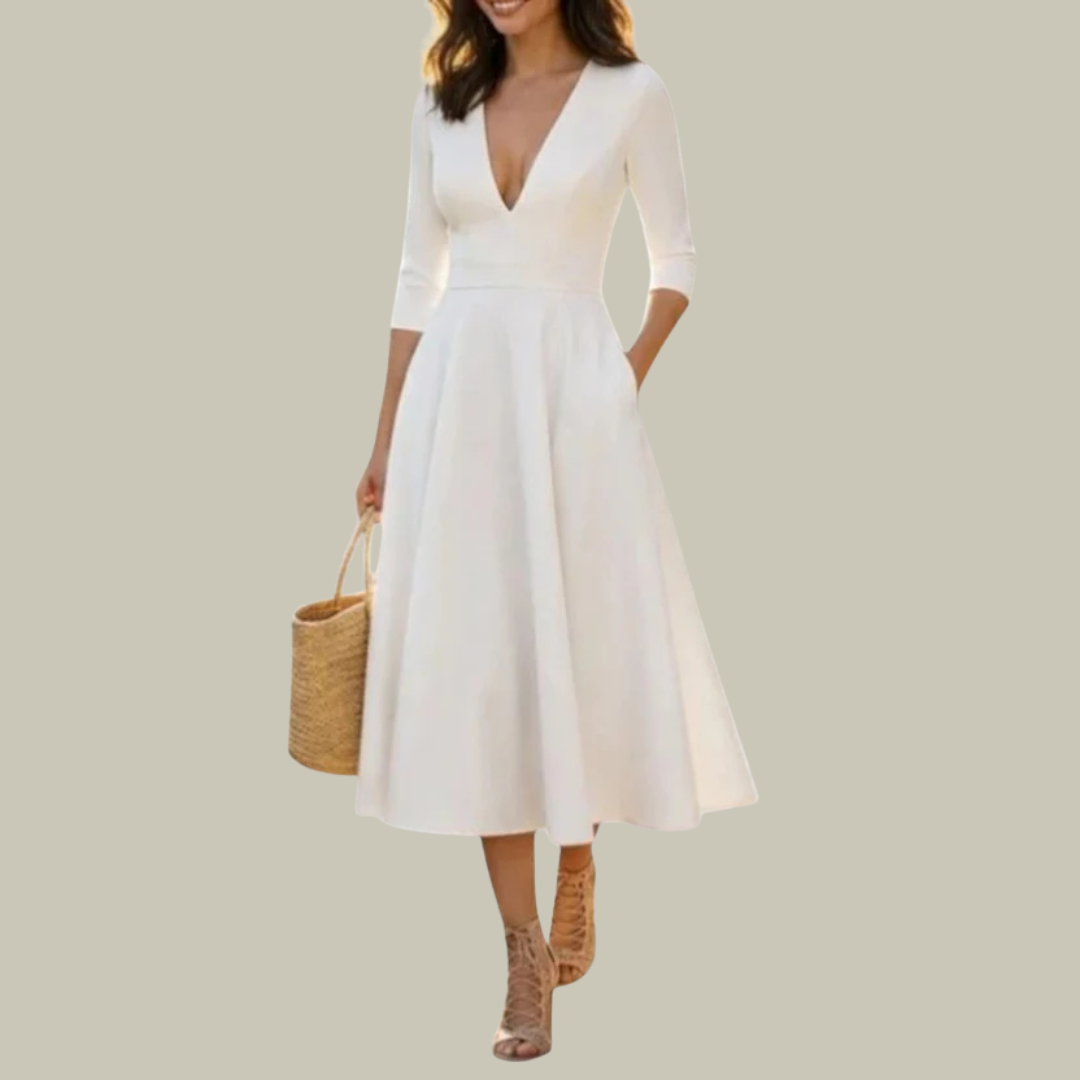 Women's Deep V-Neck Midi Dress