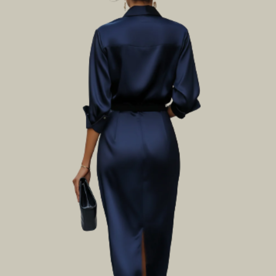 Addison | Women's Elegant Draped Satin Shirt Dress