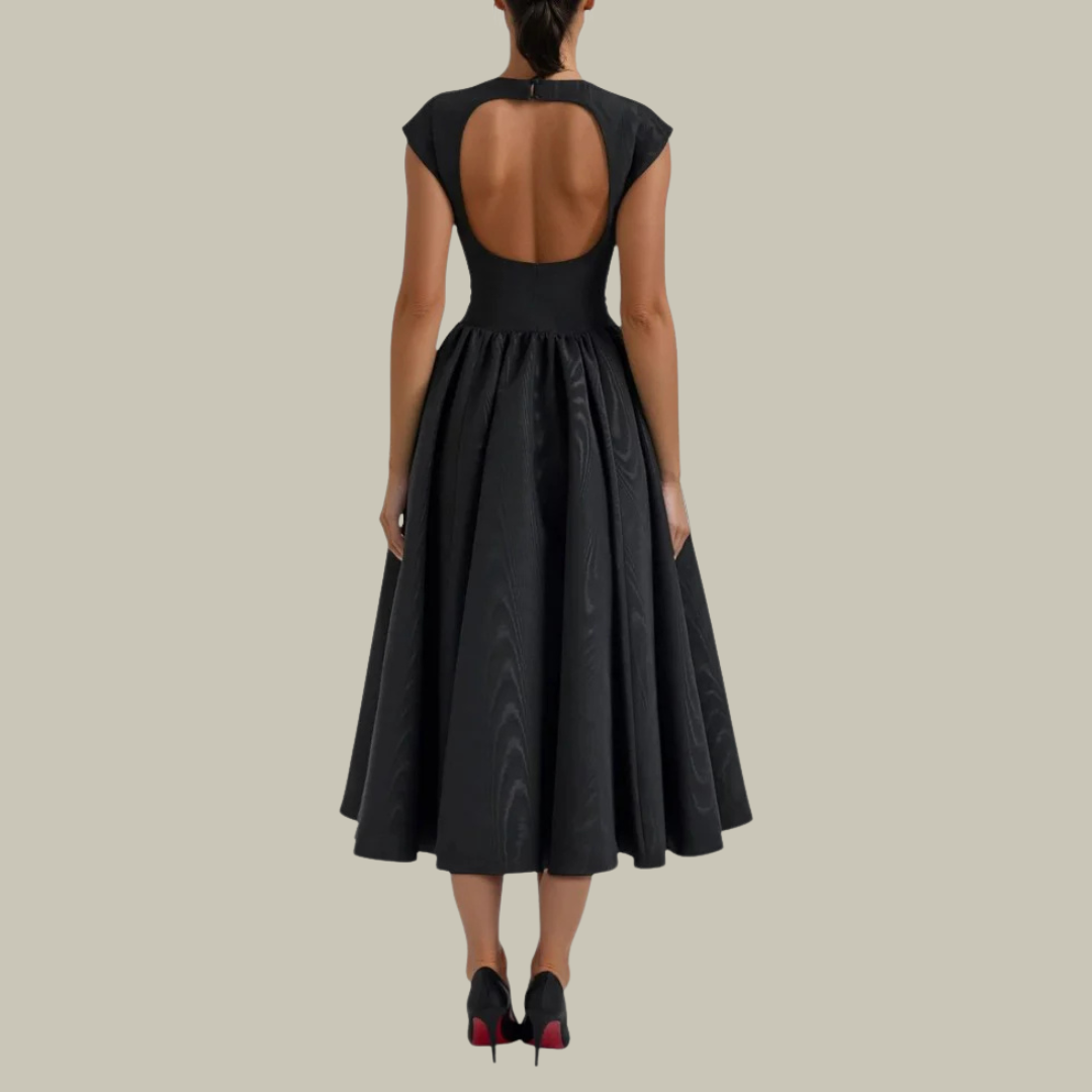 Women's Elegant Black Backless Midi Dress