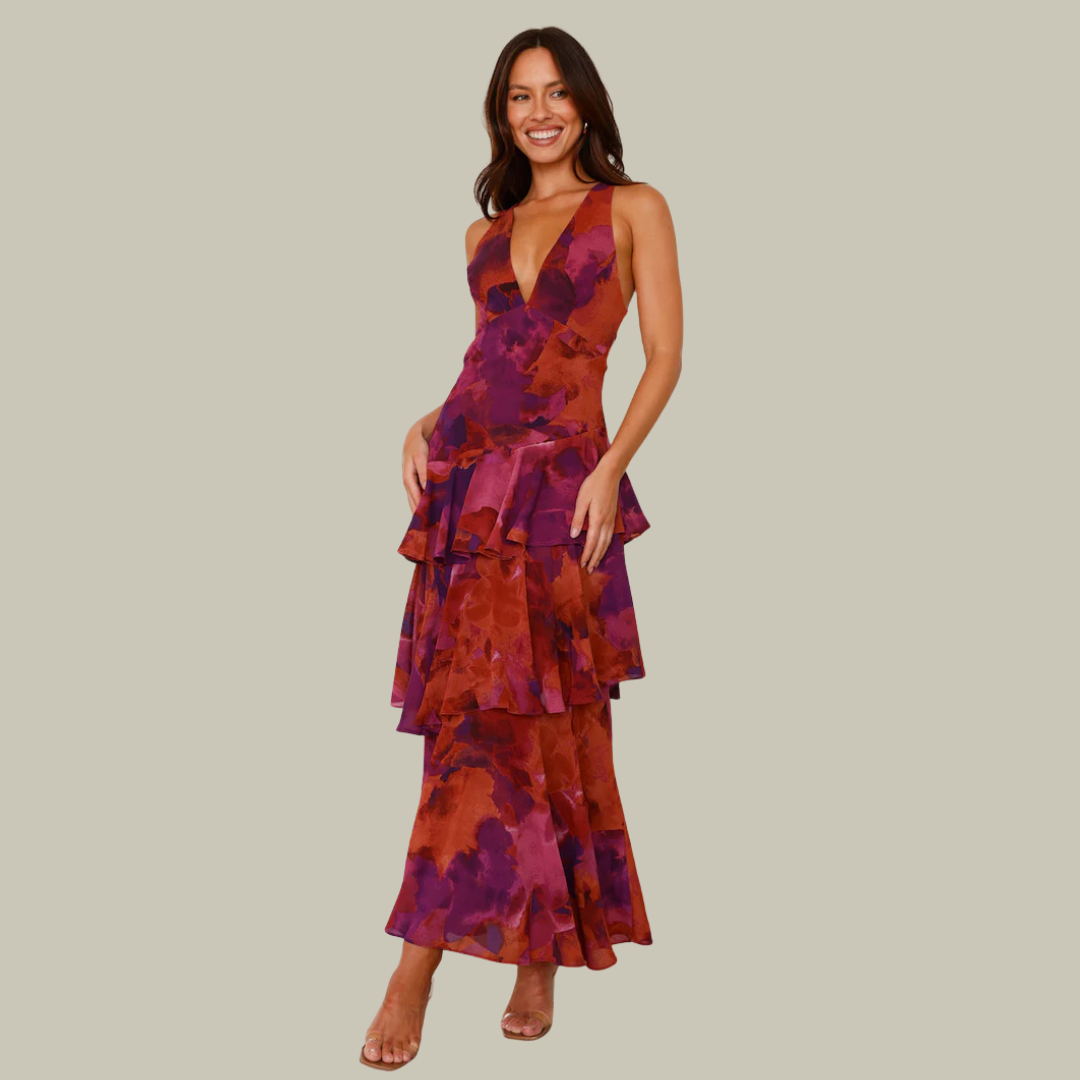 Evie | Floral Tiered Ruffle Maxi Dress V Neck