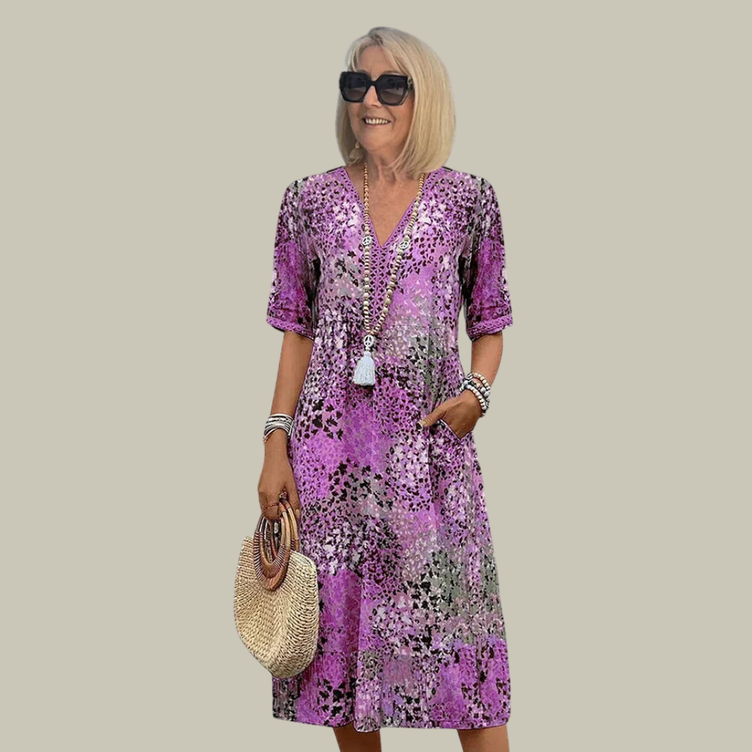 Women's Boho Breathable Floral V-Neck Midi Dress