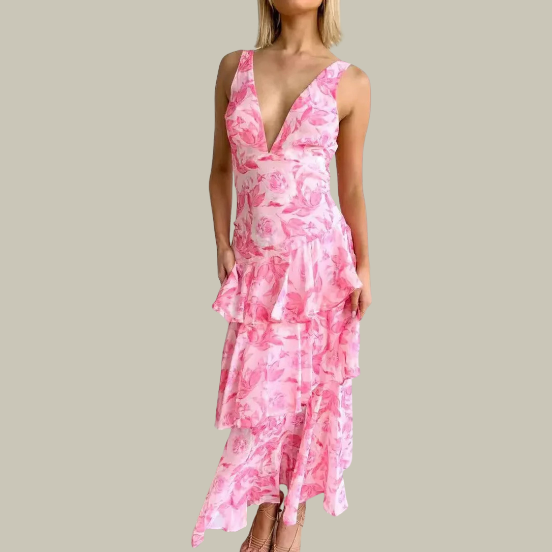 Evie | Floral Tiered Ruffle Maxi Dress V Neck