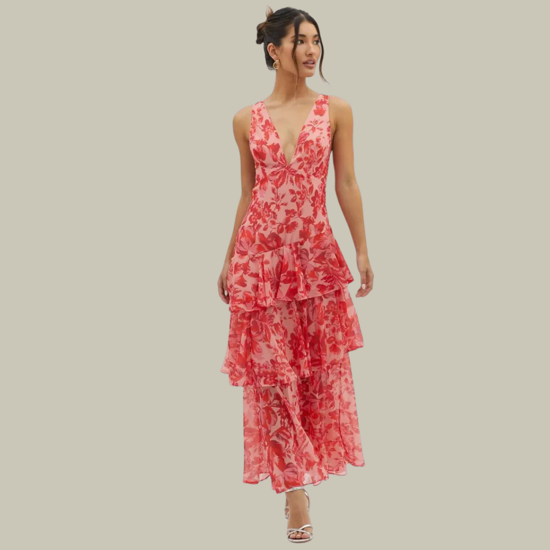 Evie | Floral Tiered Ruffle Maxi Dress V Neck
