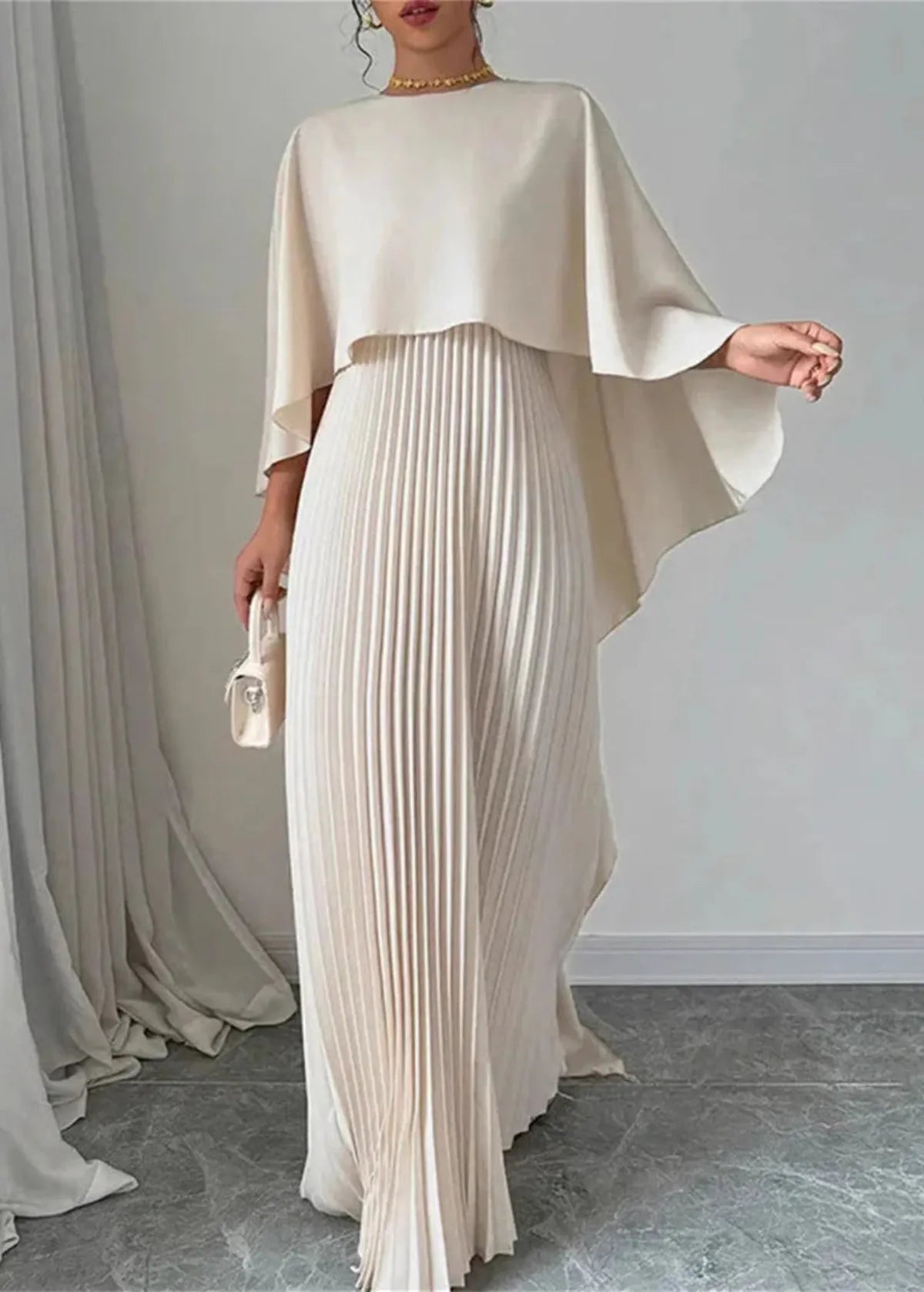 Bonnie | Women’s Wedding Guest Pleated Cape Maxi Dress 0