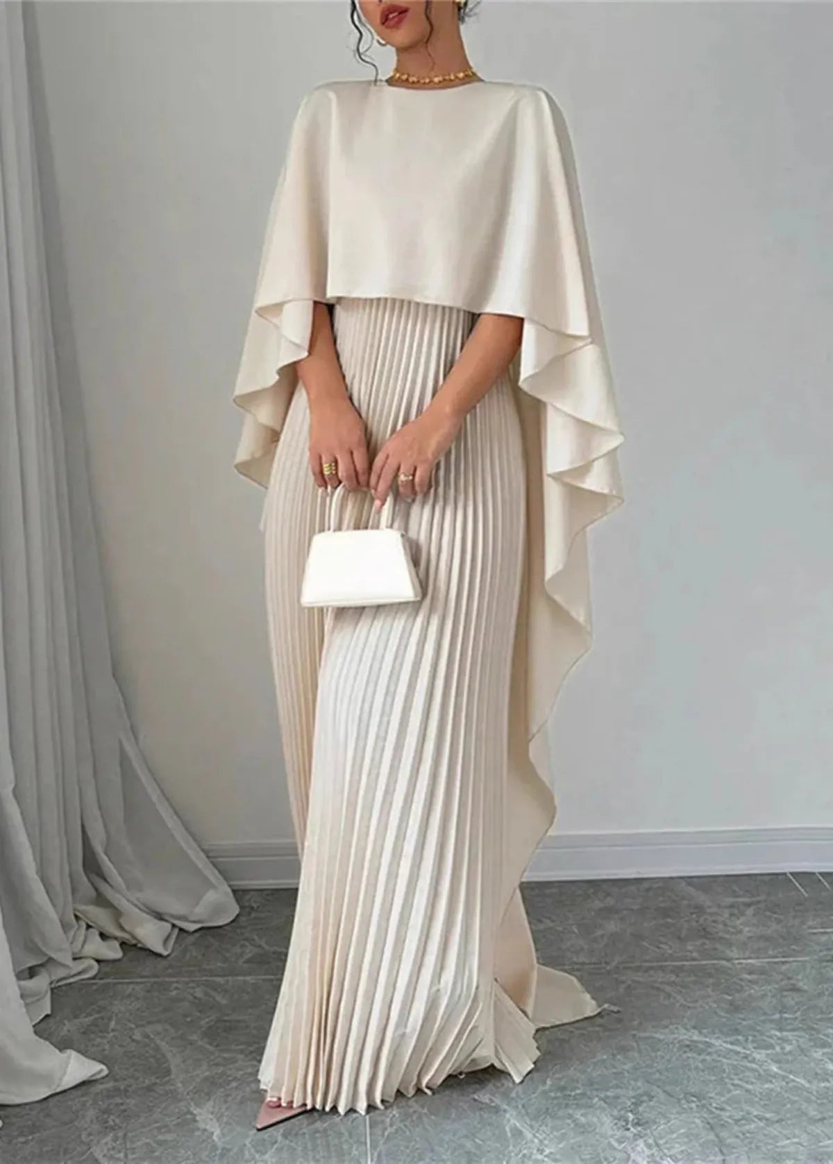 Bonnie | Women’s Wedding Guest Pleated Cape Maxi Dress 2