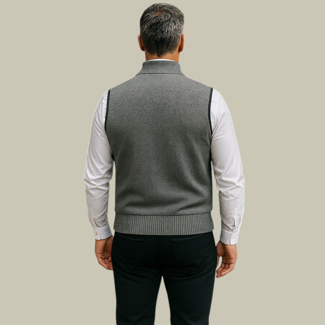 Men's Knitted Zip-Up Gilet - Smart Sleeveless Cardigan