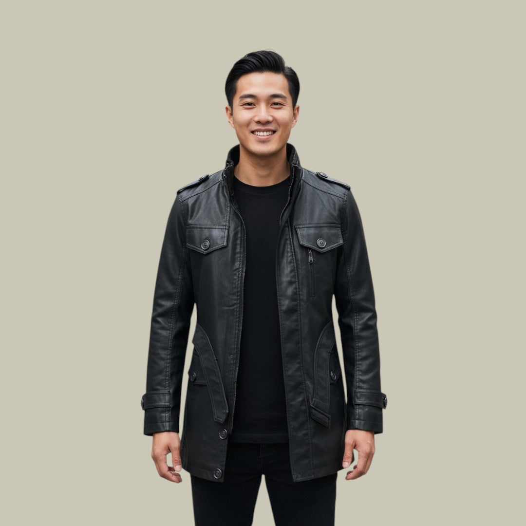 Mens Leather Trench Coat Long