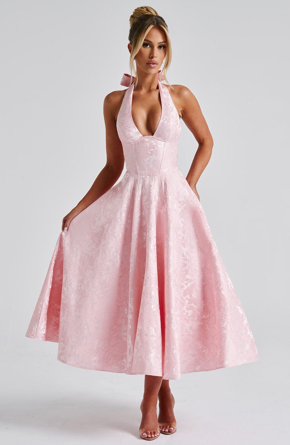 Hailey | Women Wedding Guest Halter Midi Dress 0