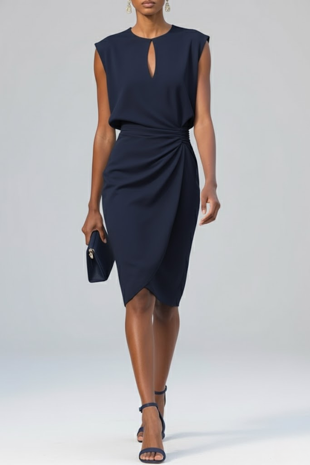 Katharina | Damen Midi-Kleid mit Schlüsselloch-Ausschnitt und Raffung 1