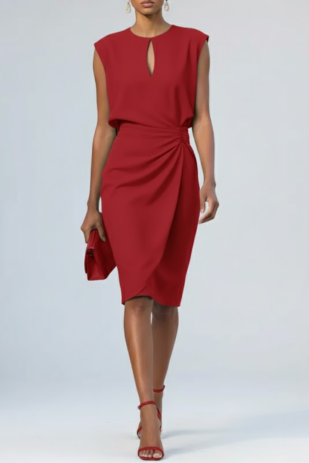 Katharina | Damen Midi-Kleid mit Schlüsselloch-Ausschnitt und Raffung 5