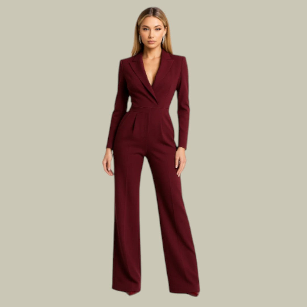 Womens V-Neck Wide-Leg Jumpsuit
