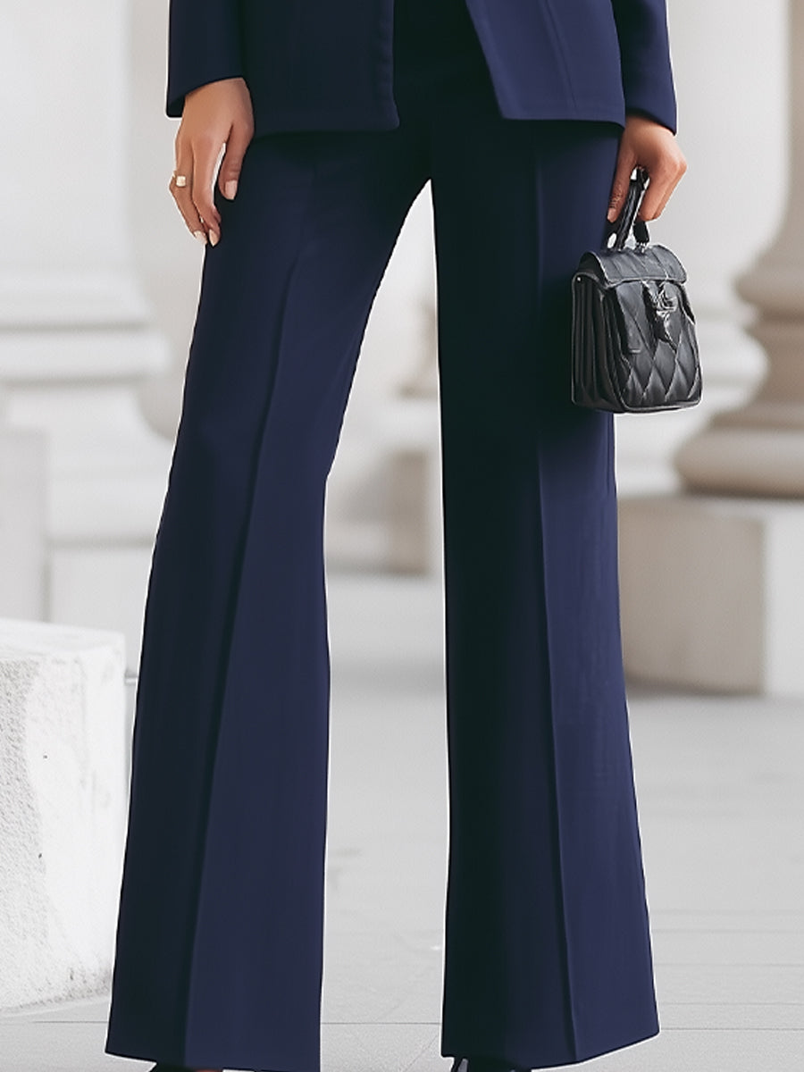 Sophisticated High-Collar Blazer & Wide-Leg Trousers Set 2