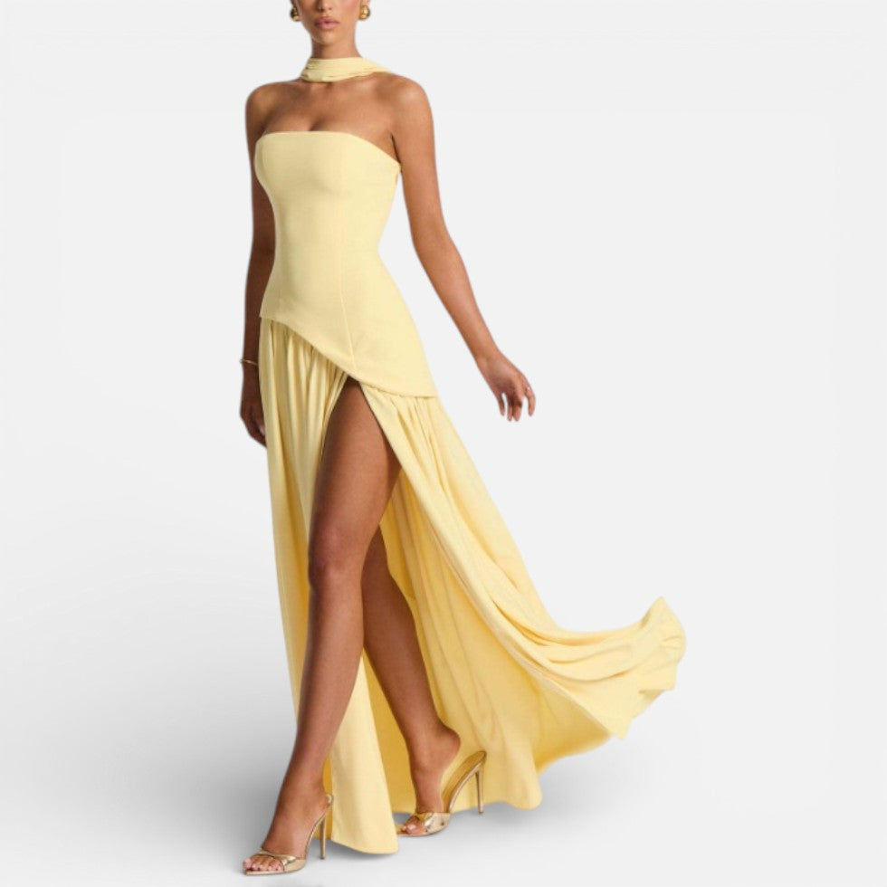 Strapless Maxi Dress with Side Slit 0