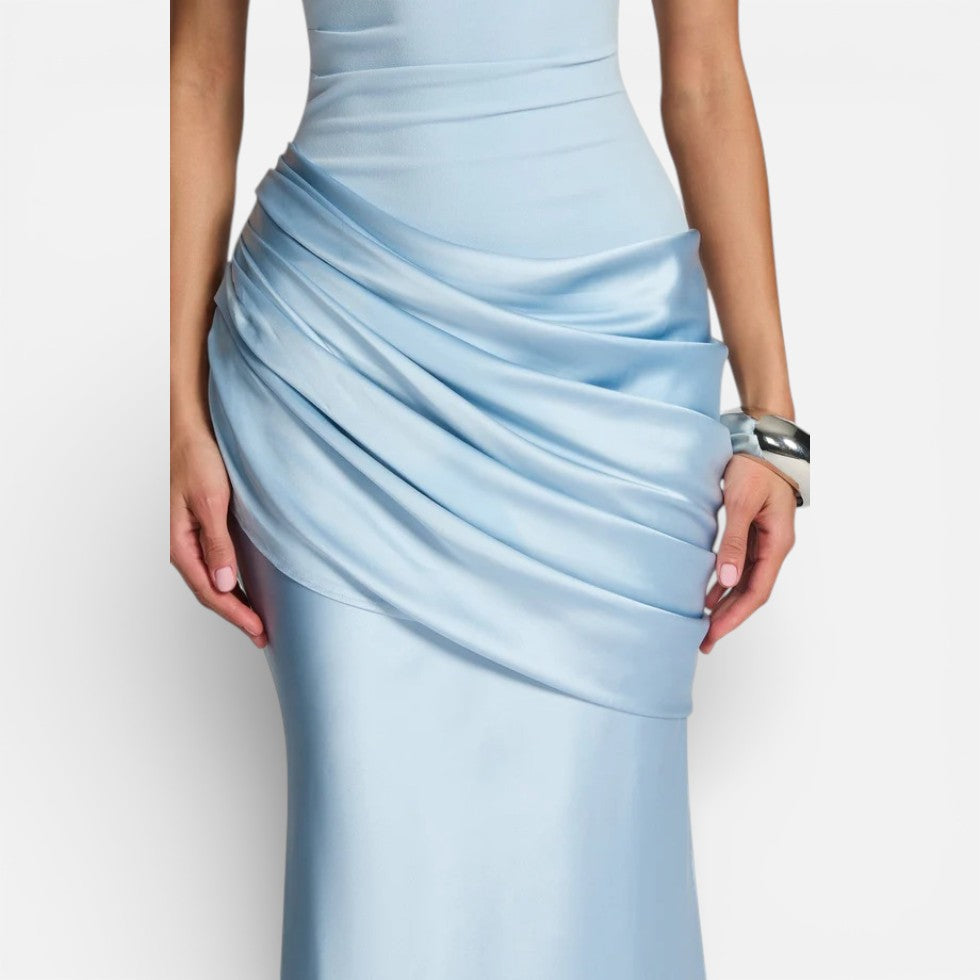 Women's Satin Mermaid Long Wedding Dress with One Shoulder 3