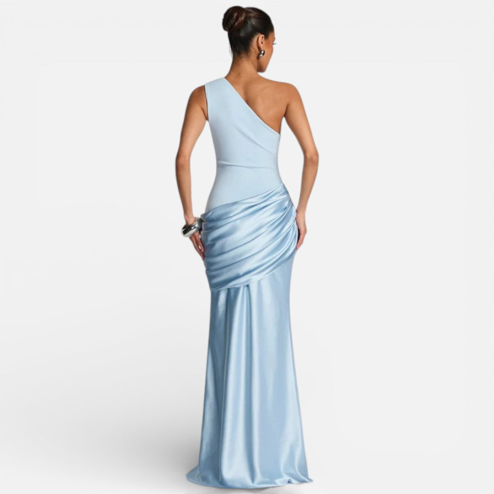 Women's Satin Mermaid Long Wedding Dress with One Shoulder 4