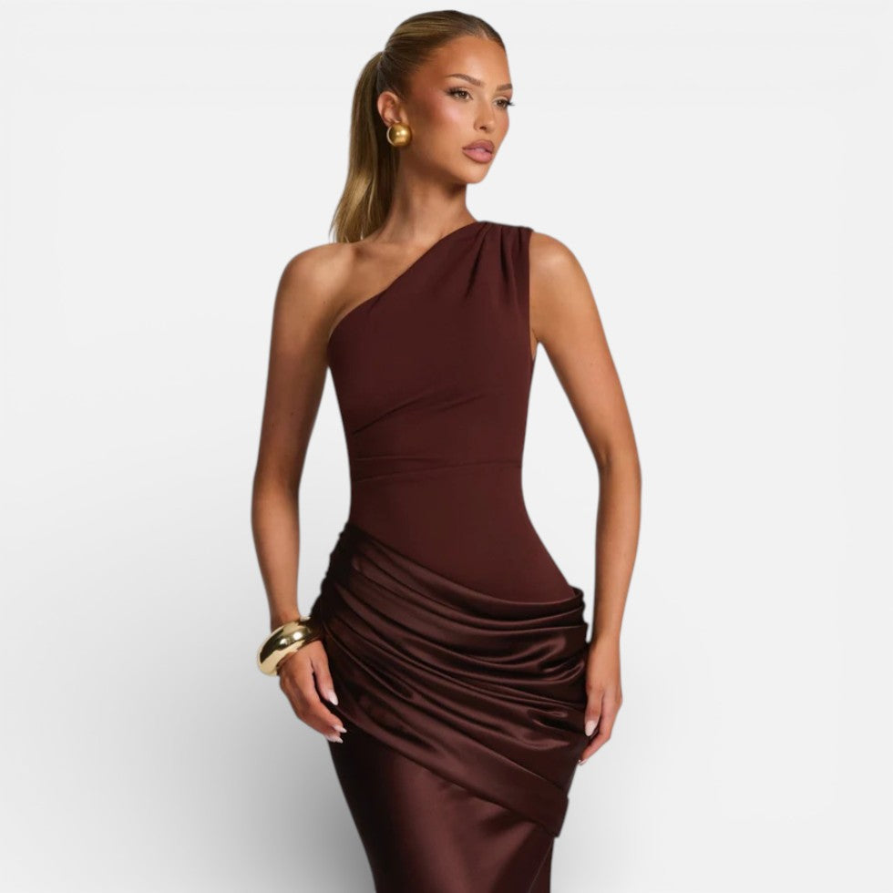 Women's Satin Mermaid Long Wedding Dress with One Shoulder 7