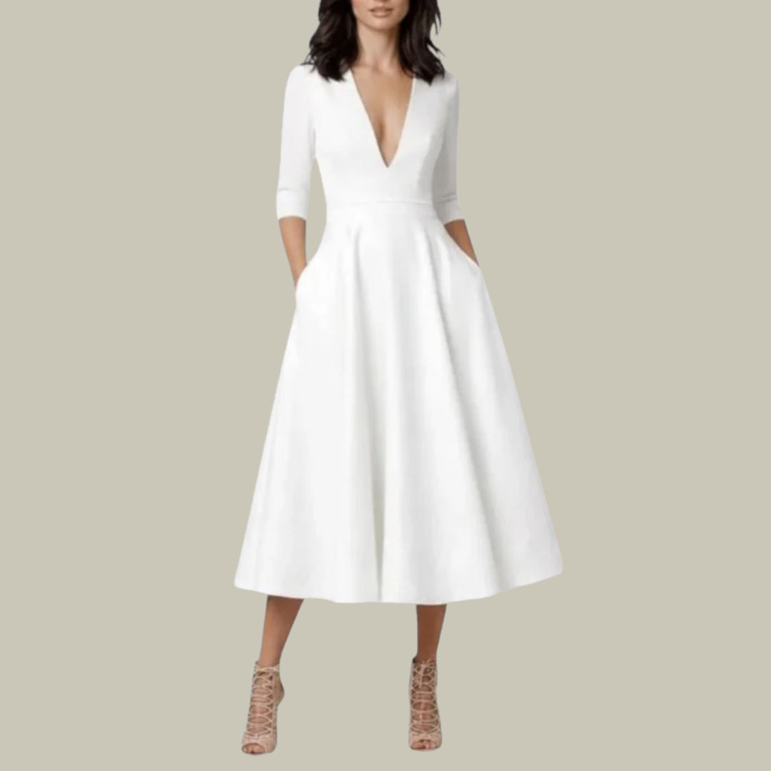 Women's Deep V-Neck Midi Dress