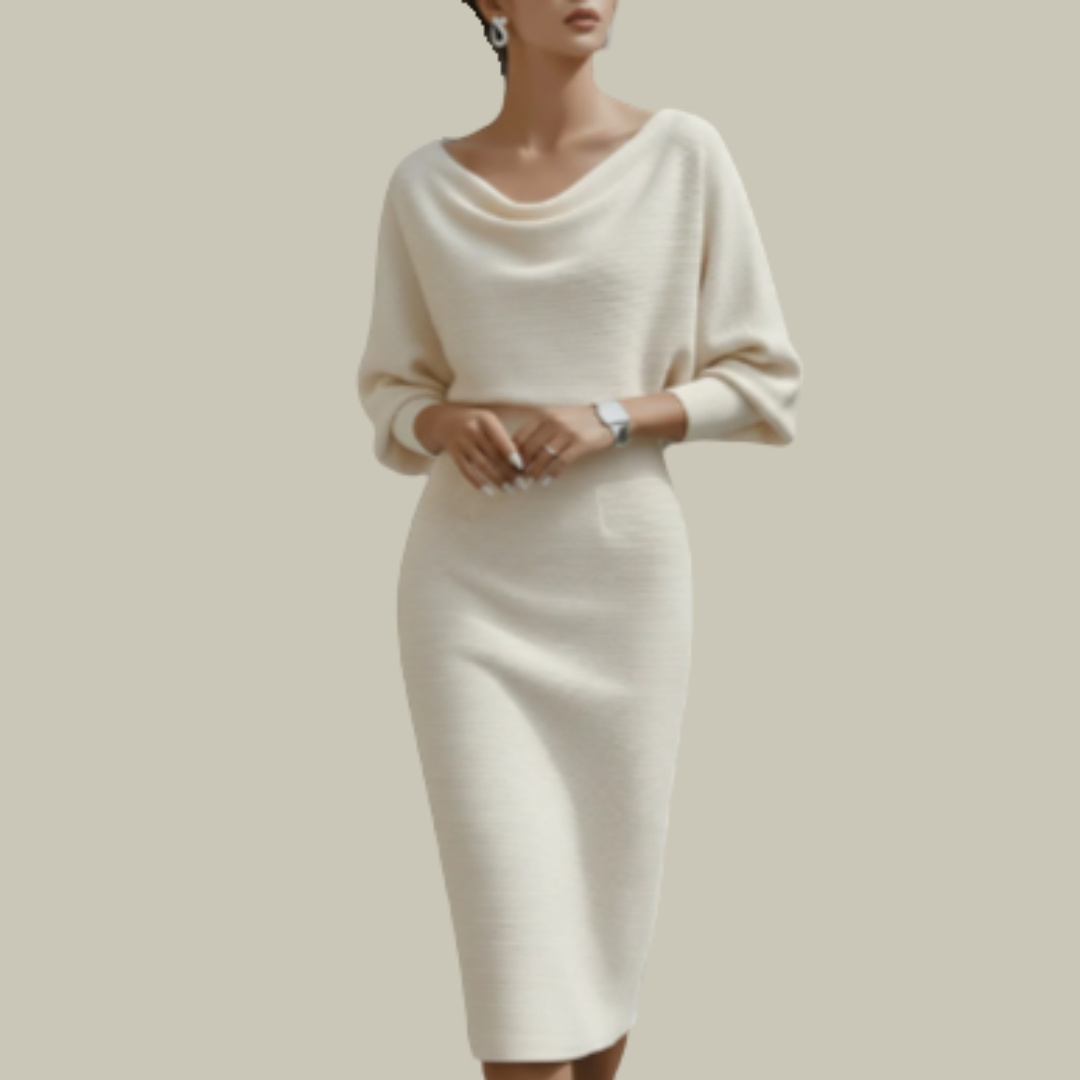 Harriet | Cowl Neck Midi Dress Short Sleeve