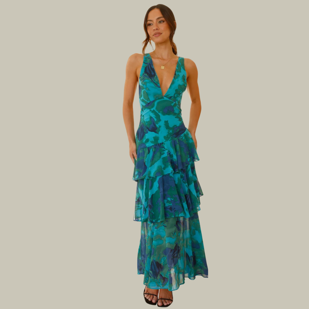 Evie | Floral Tiered Ruffle Maxi Dress V Neck