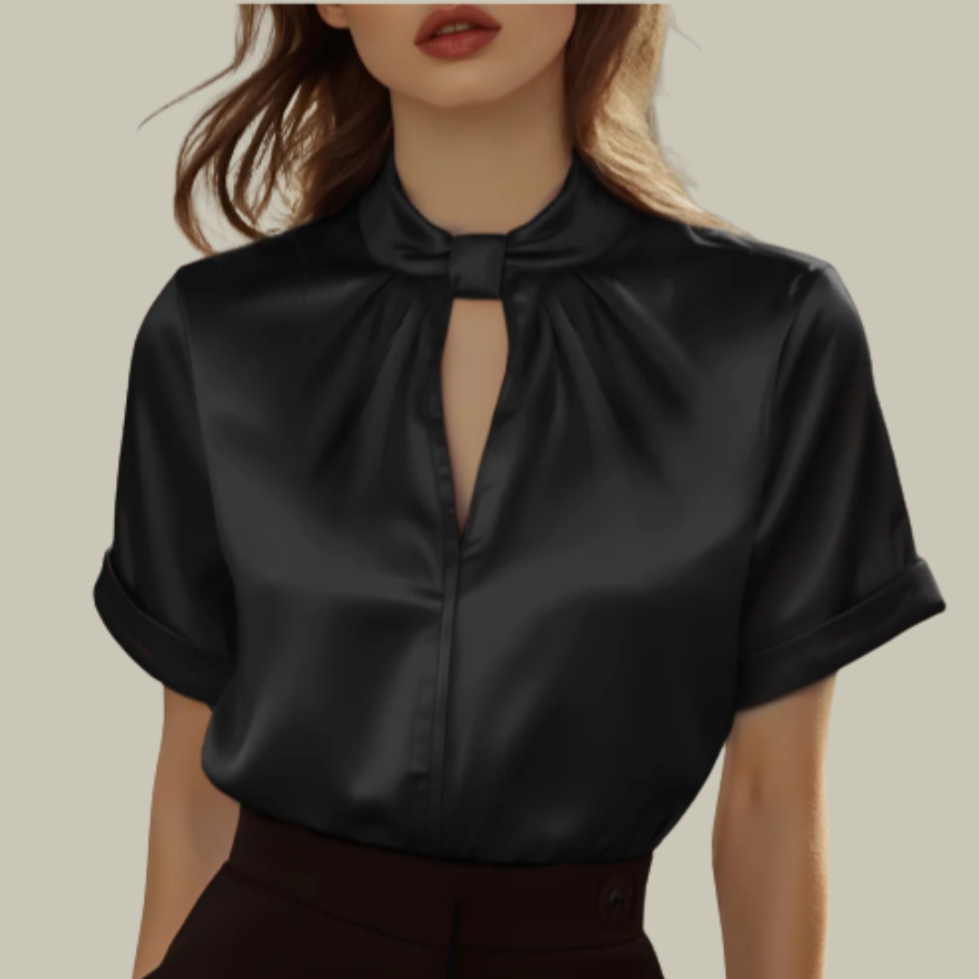 Lainey | Women's Satin Bow Blouse Short Sleeve