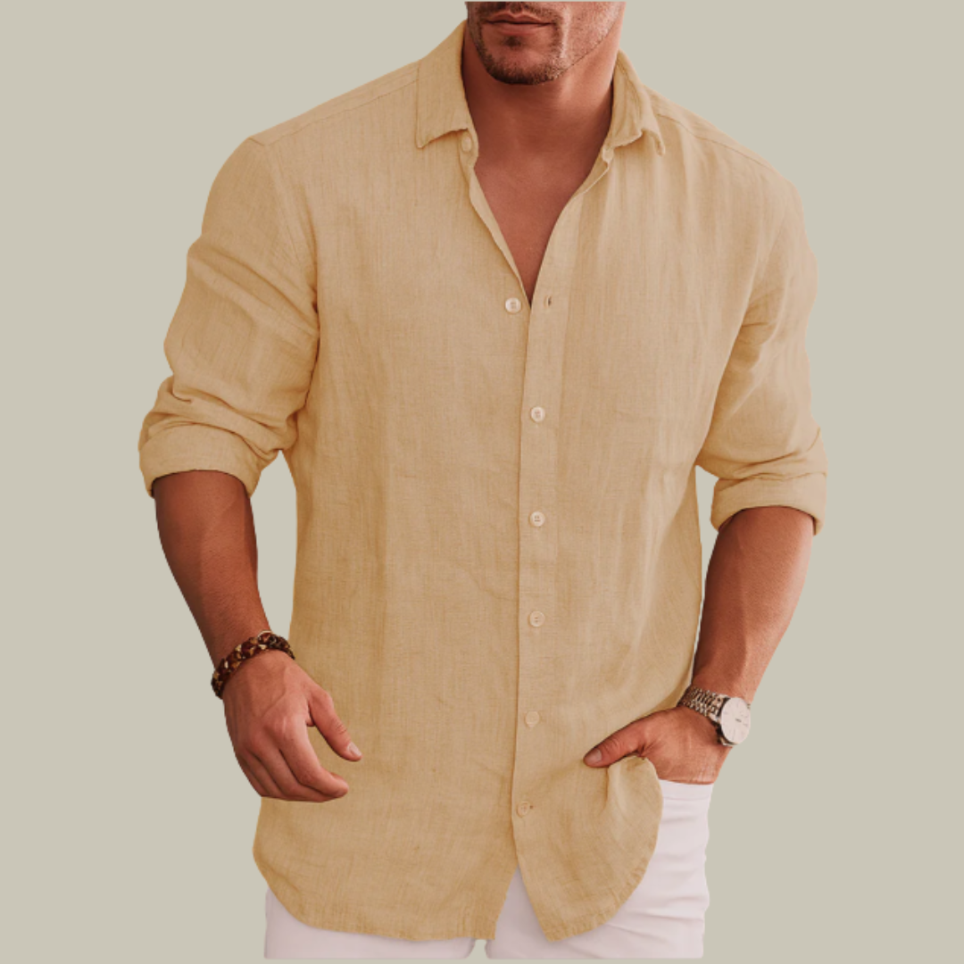 Men's Long Sleeve Linen Shirt Button Down