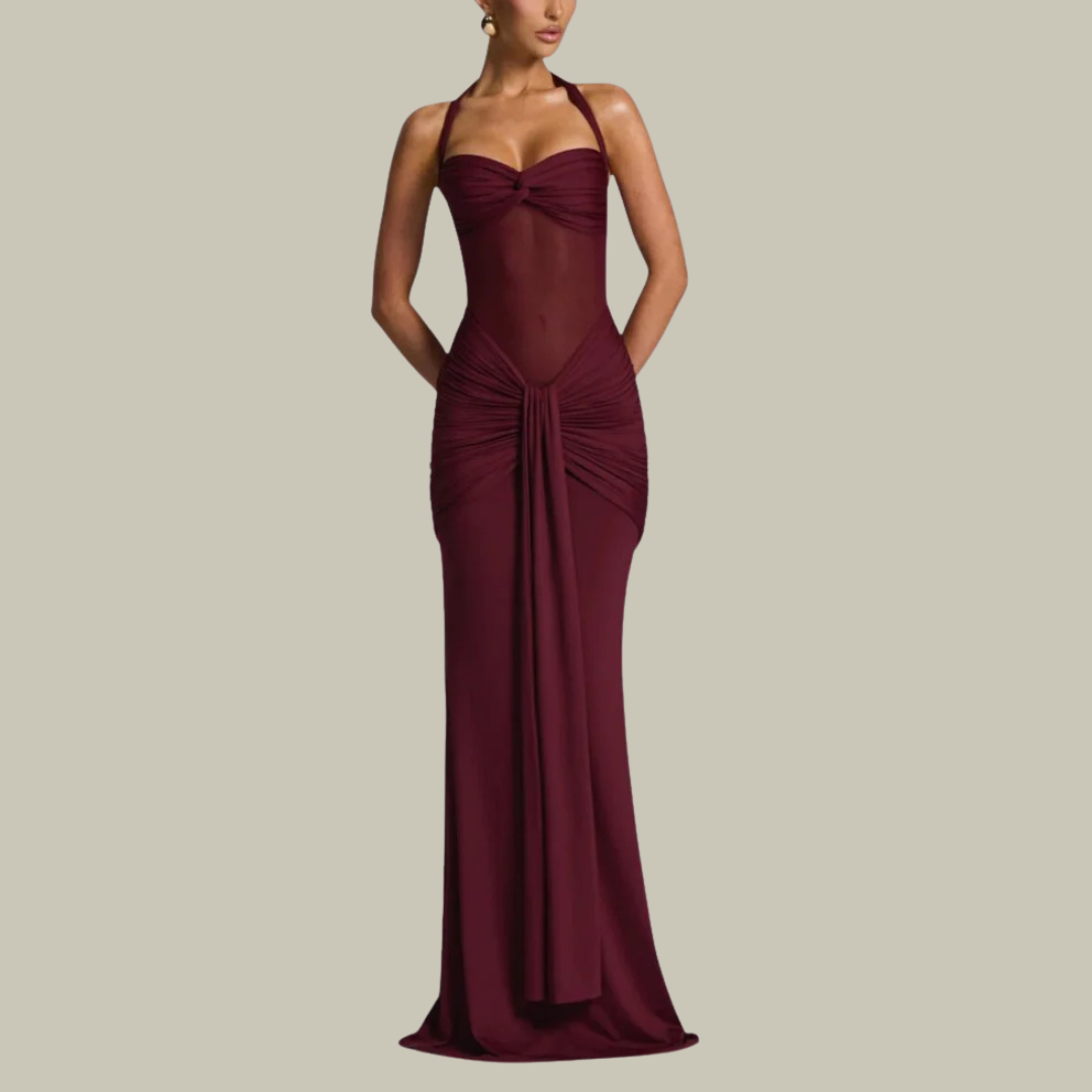 Women’s Ruched Halter Neck Gown