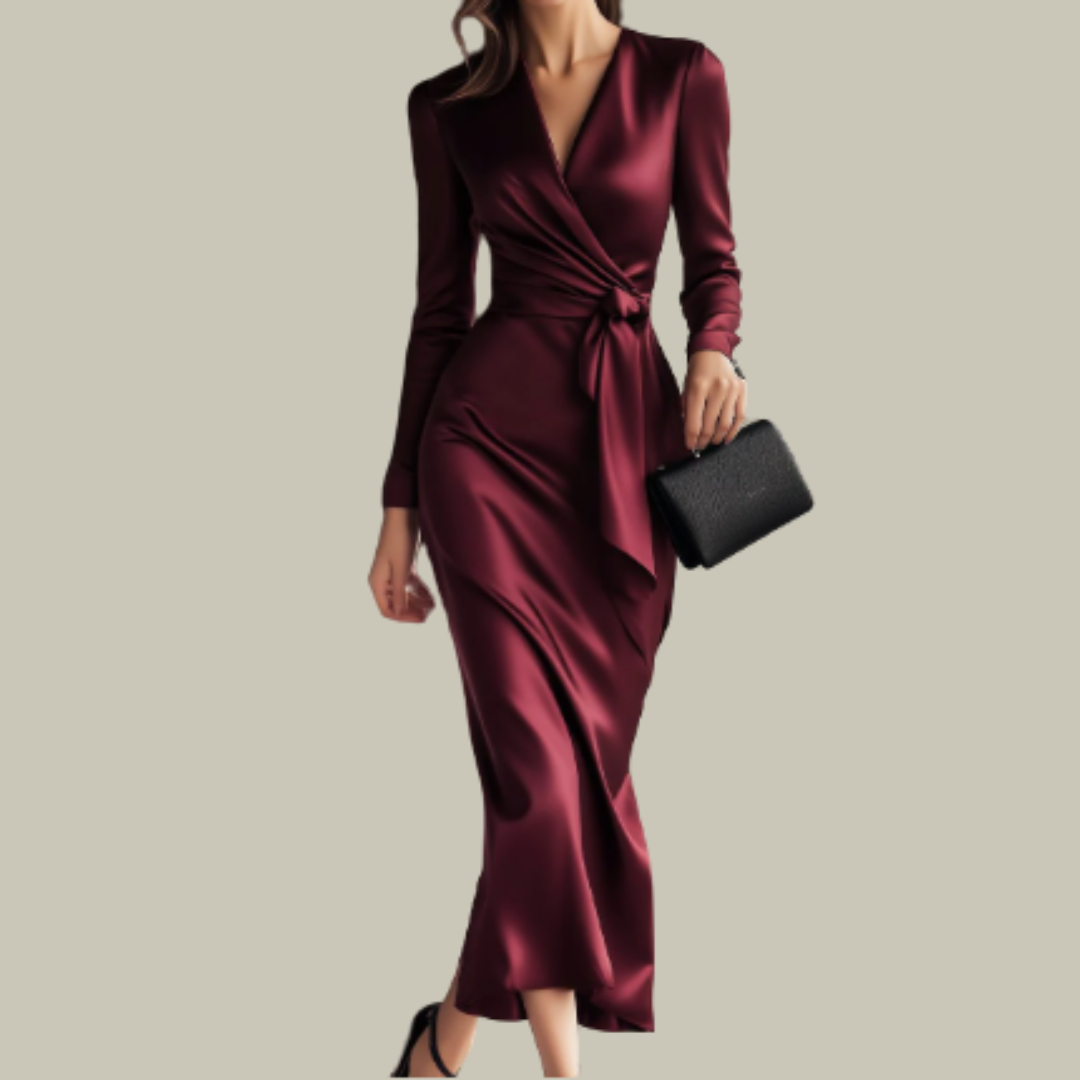 Frankie | Satin Belted Evening Midi Dress