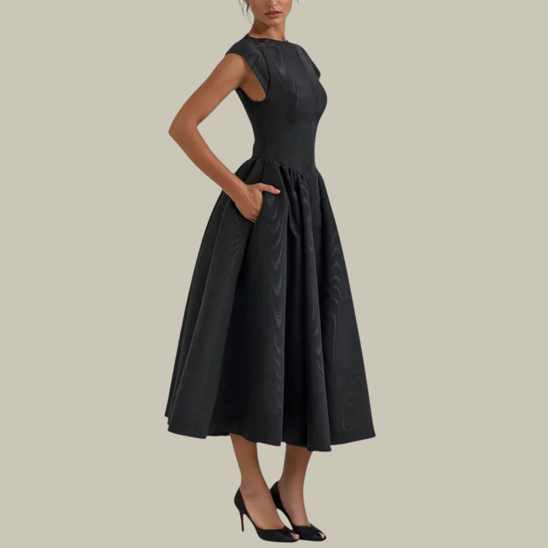 Women's Elegant Black Backless Midi Dress