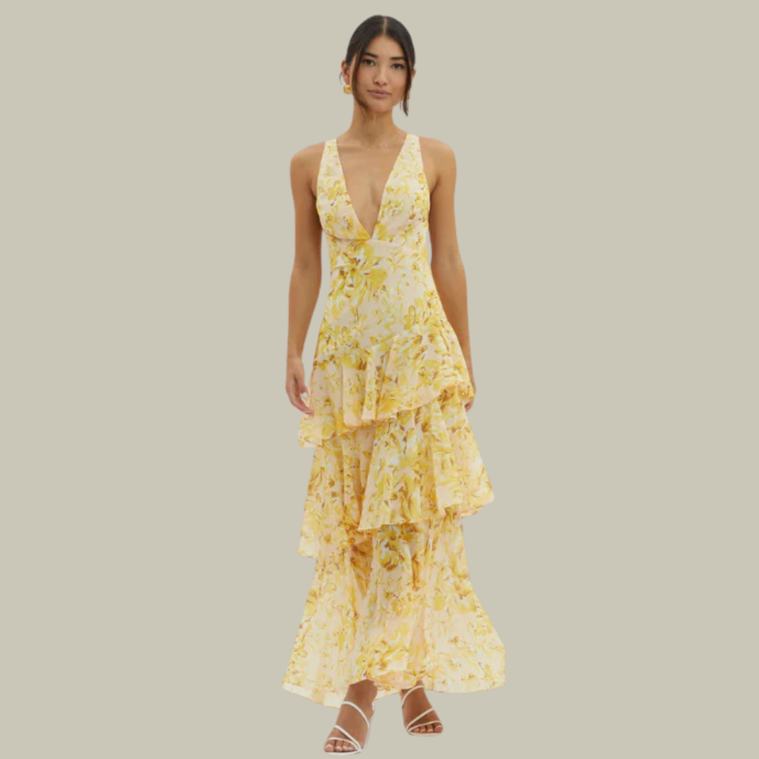 Evie | Floral Tiered Ruffle Maxi Dress V Neck