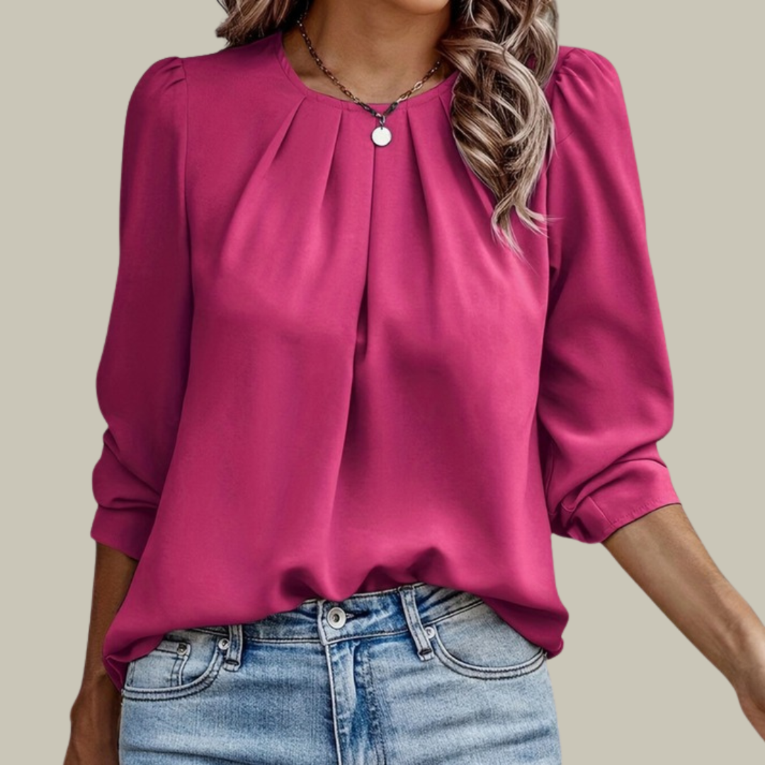 Women’s Pleated Round-Neck Blouse