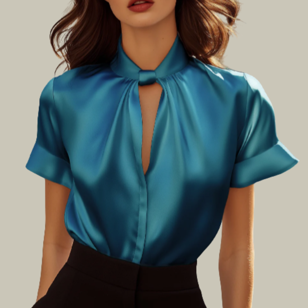 Lainey | Women's Satin Bow Blouse Short Sleeve