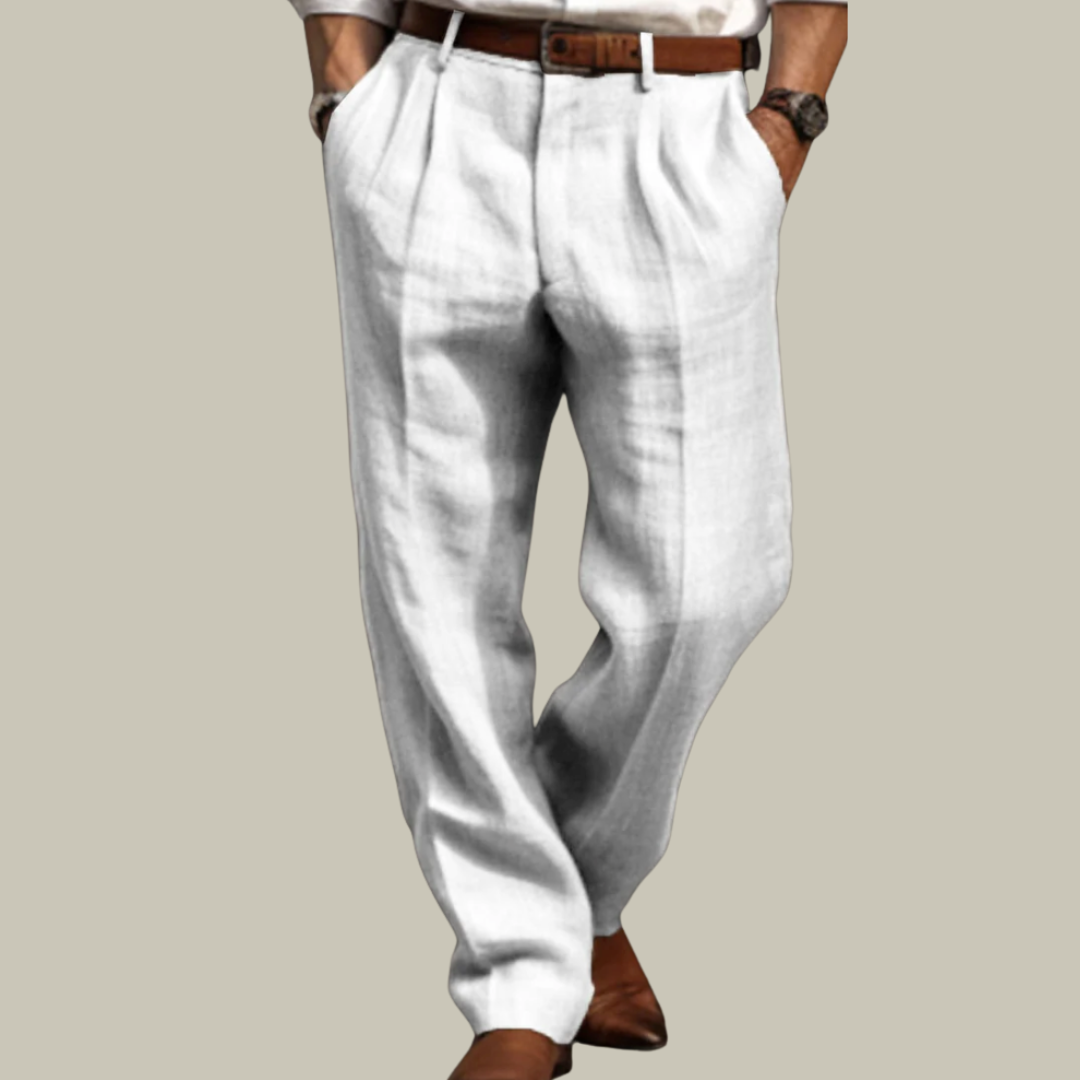 Men's Breathable Pleated Linen Trousers
