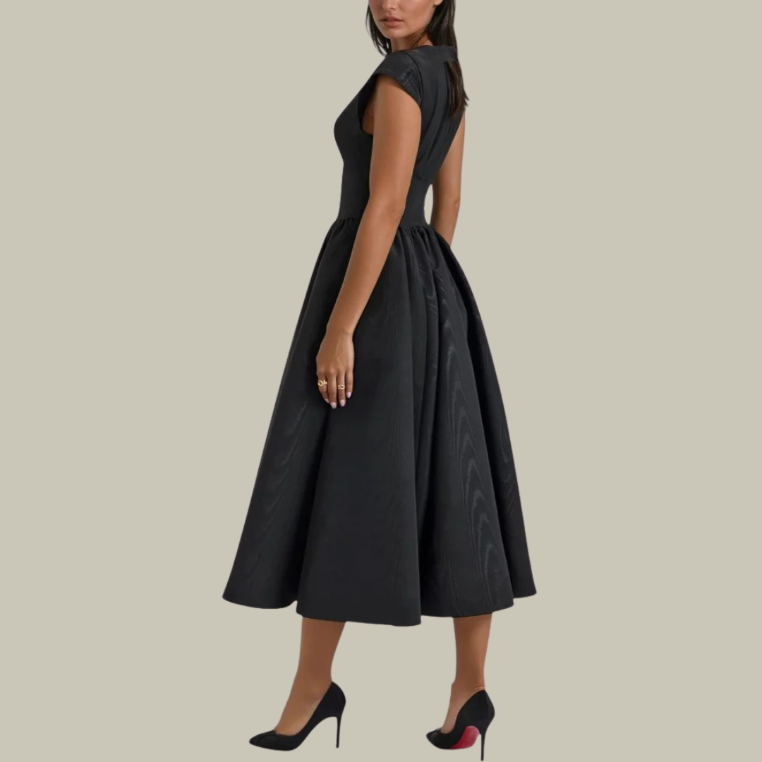 Women's Elegant Black Backless Midi Dress