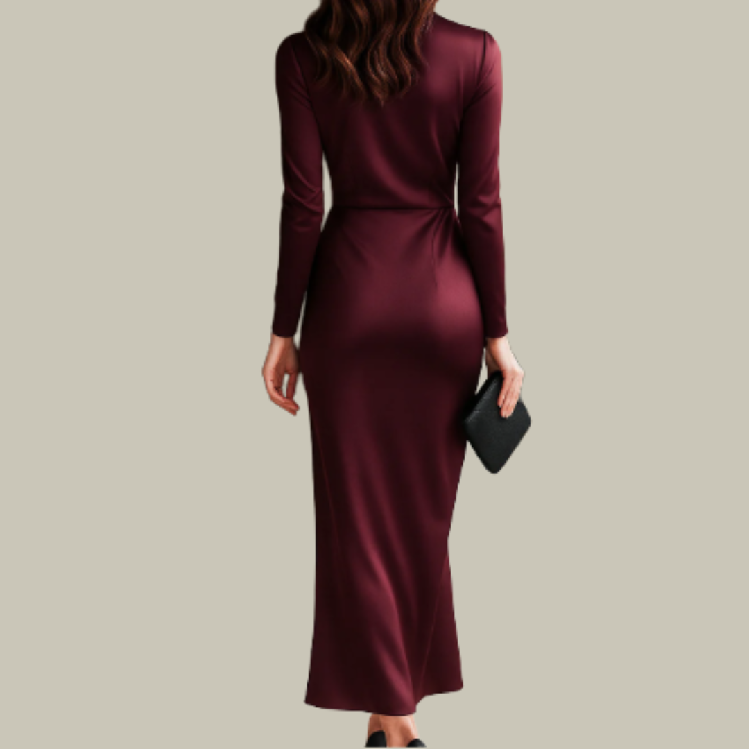 Frankie | Satin Belted Evening Midi Dress