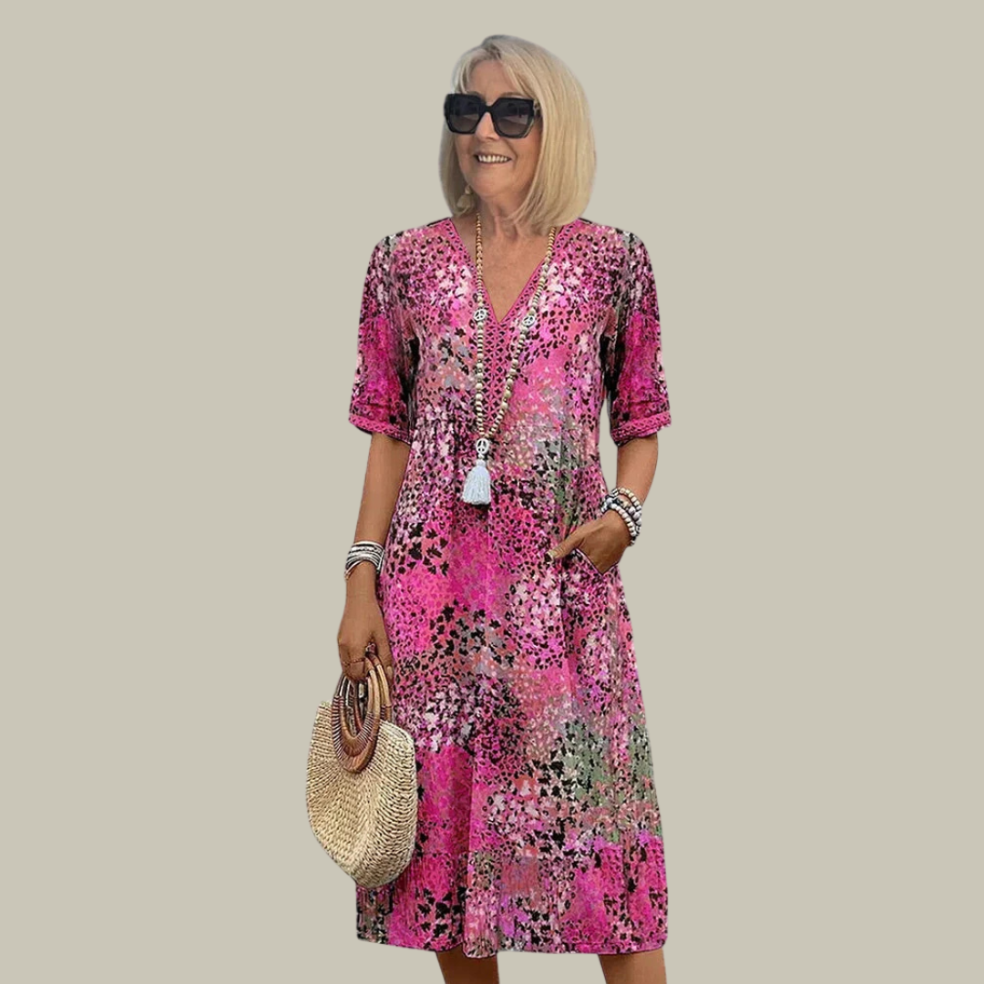 Women's Boho Breathable Floral V-Neck Midi Dress