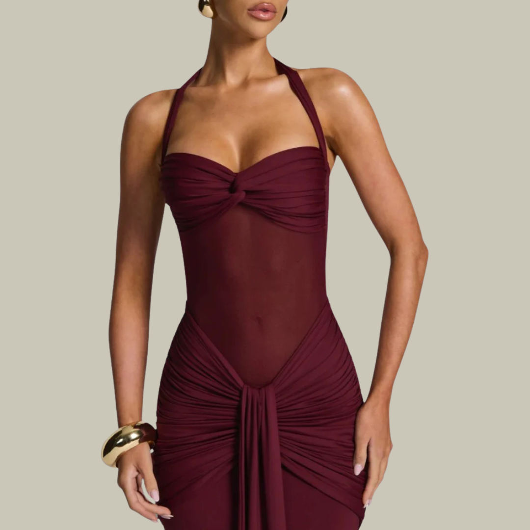Women’s Ruched Halter Neck Gown