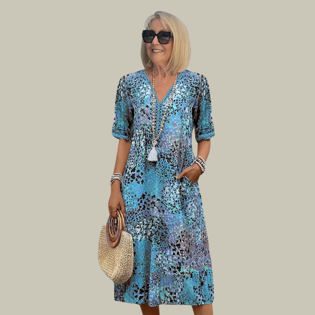 Women's Boho Breathable Floral V-Neck Midi Dress
