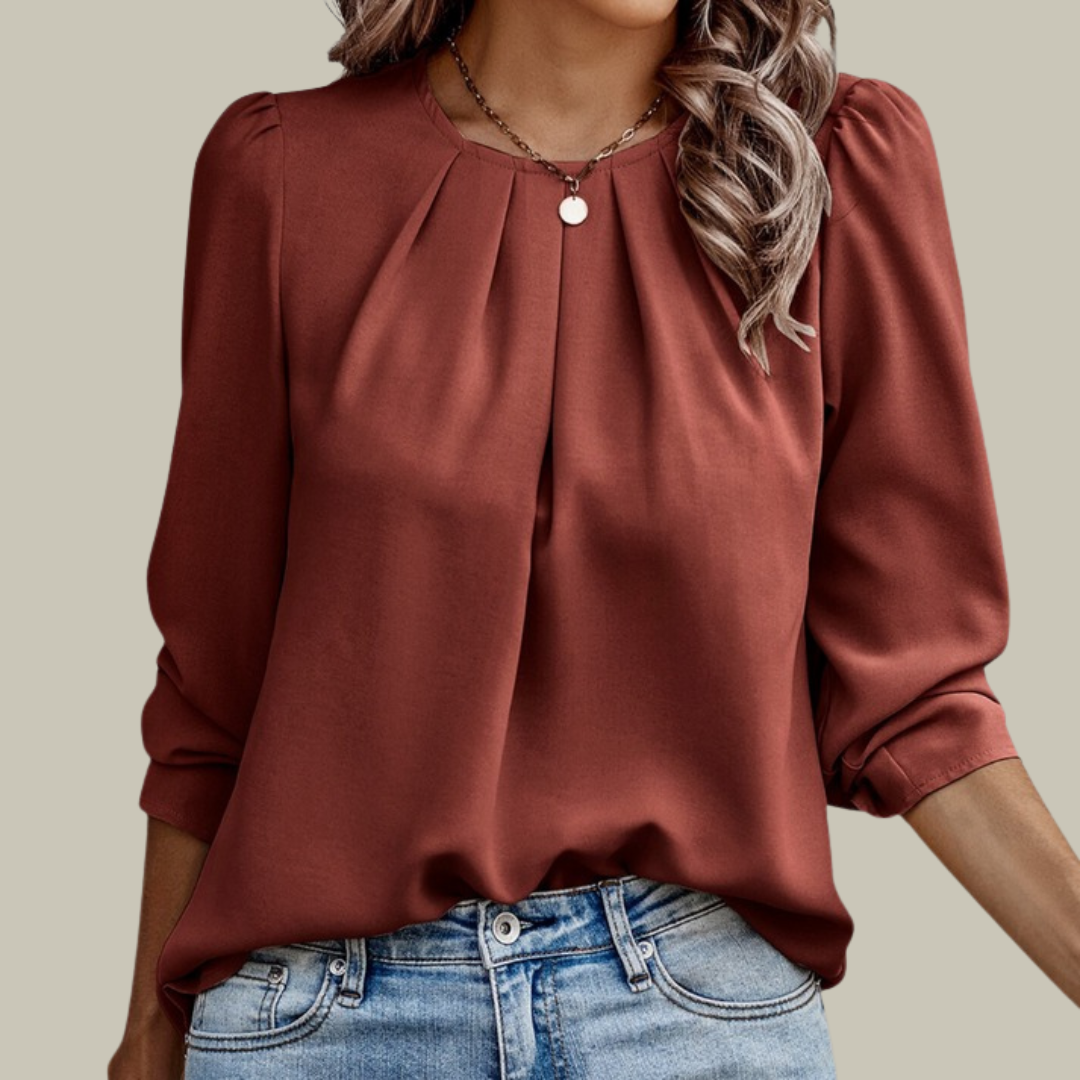Women’s Pleated Round-Neck Blouse