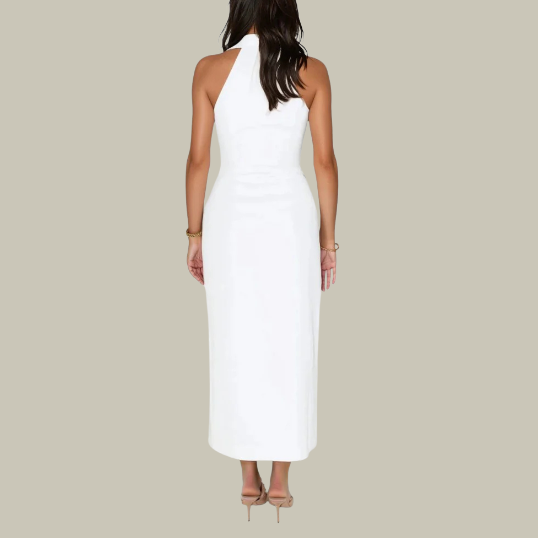Women's White Halterneck Midi Dress