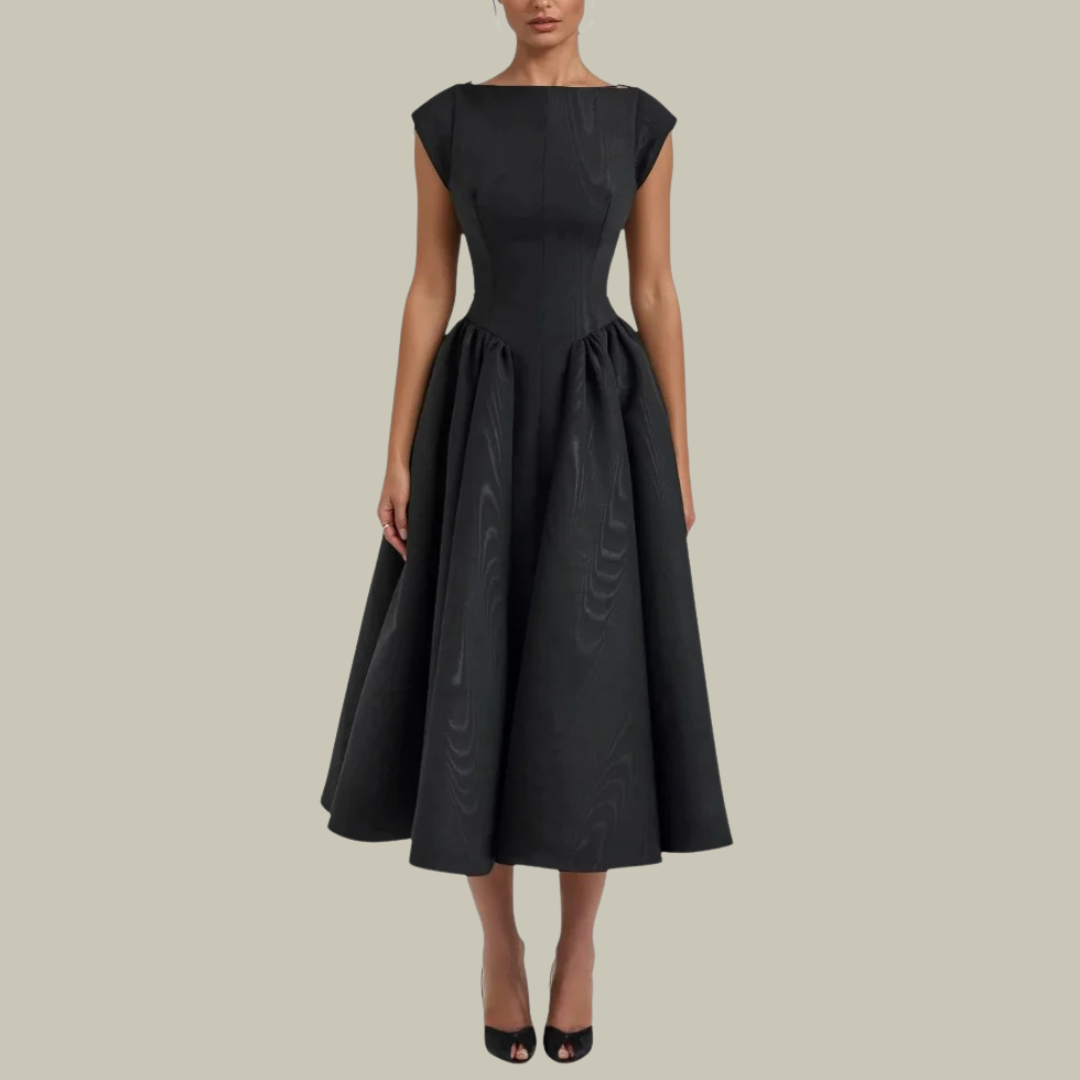 Women's Elegant Black Backless Midi Dress