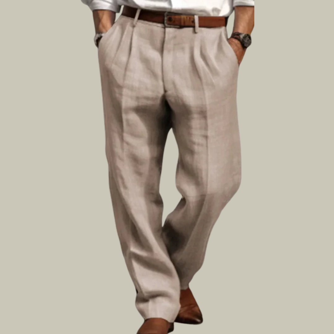 Men's Breathable Pleated Linen Trousers