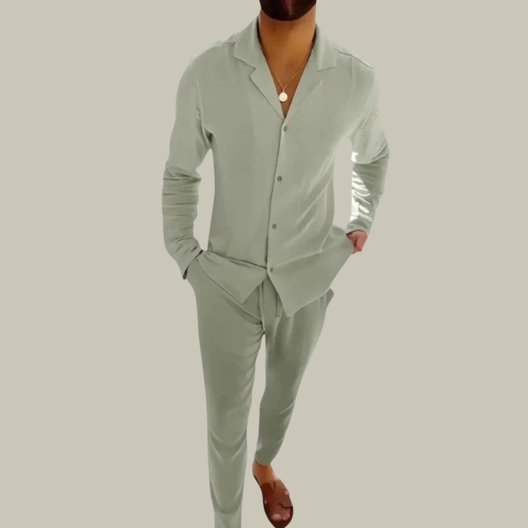 Men's Linen 2-Piece Set Long Sleeve
