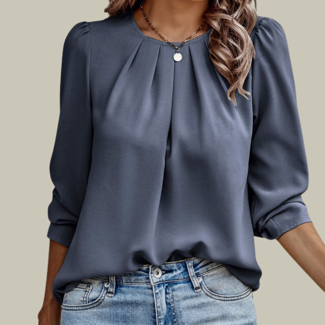 Women’s Pleated Round-Neck Blouse