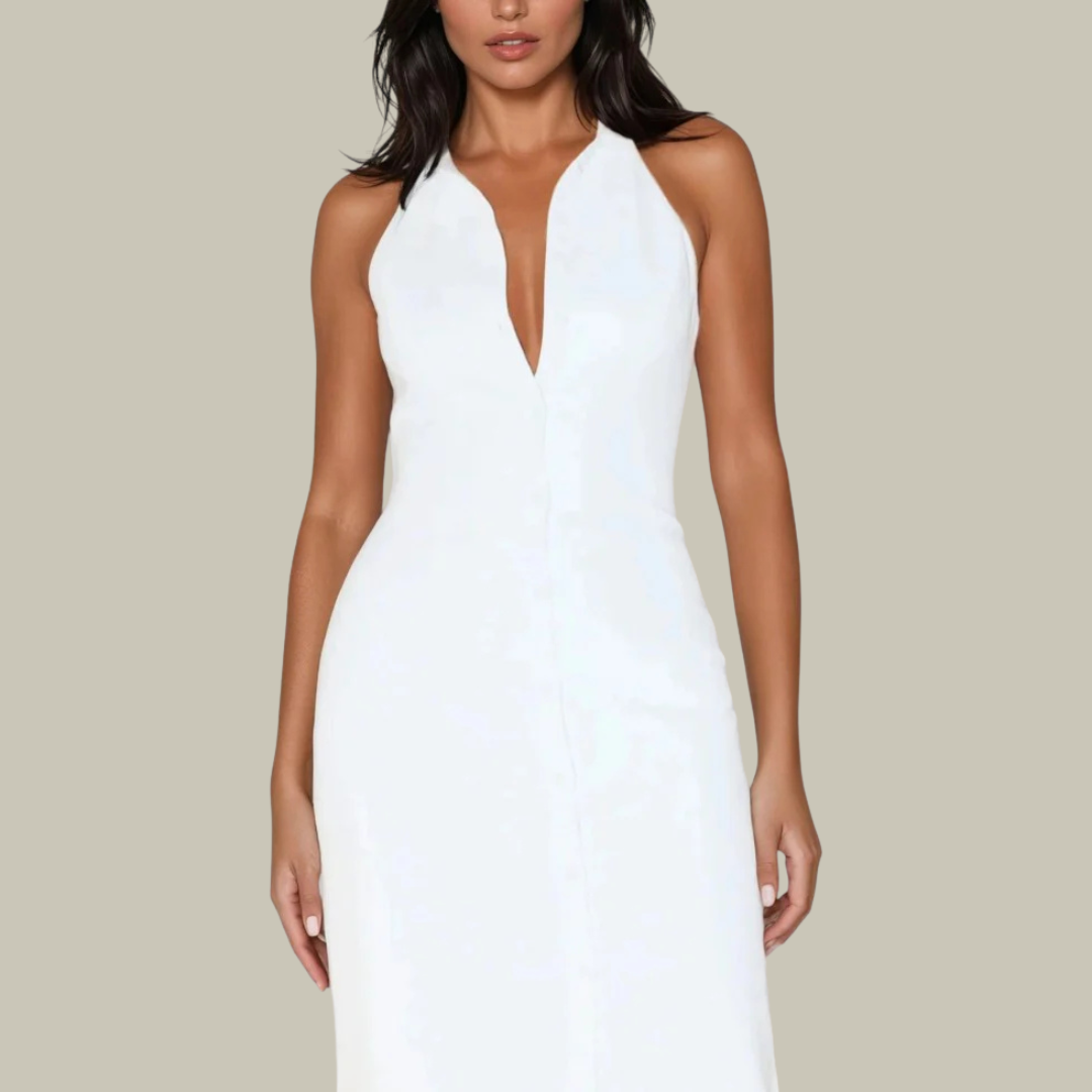 Women's White Halterneck Midi Dress