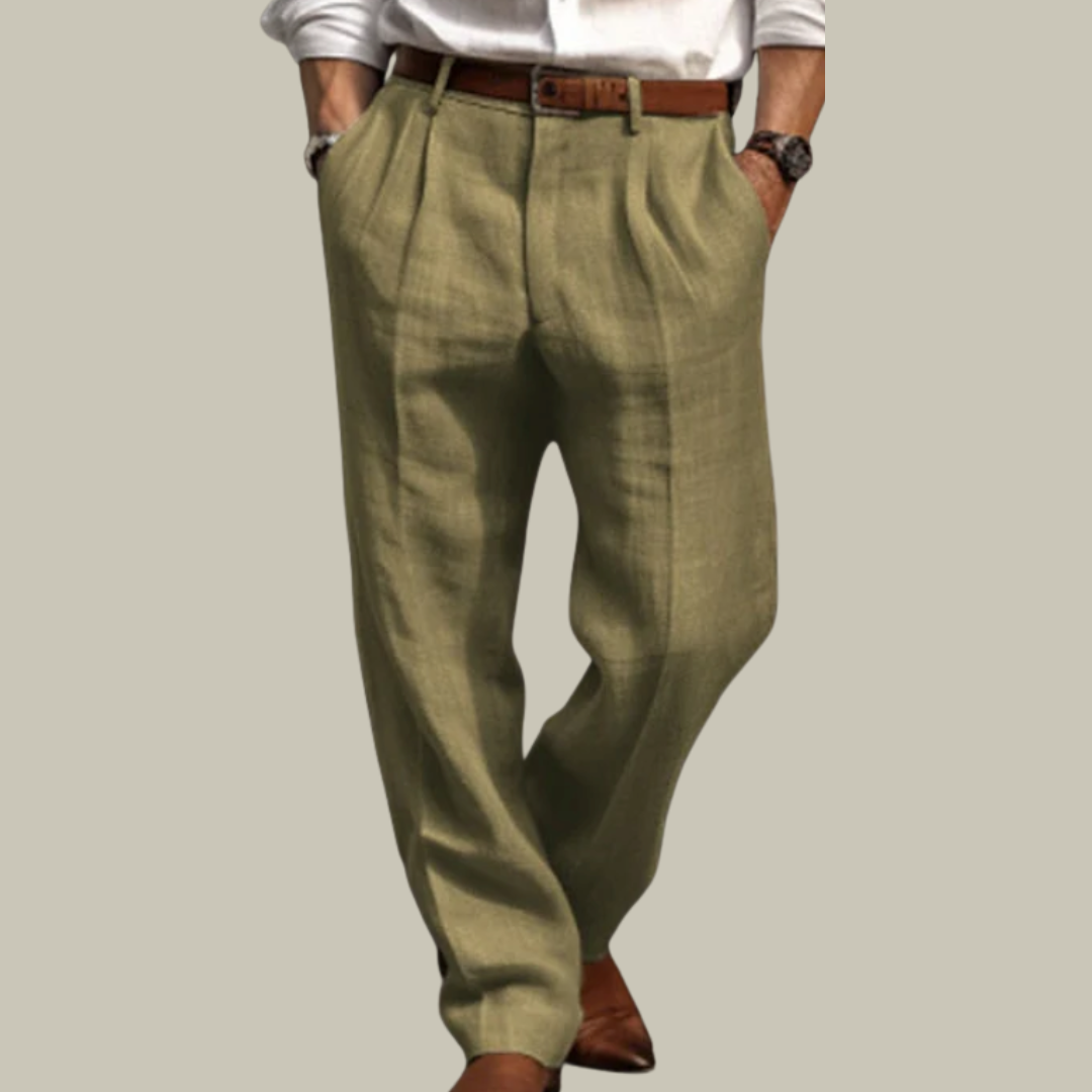 Men's Breathable Pleated Linen Trousers